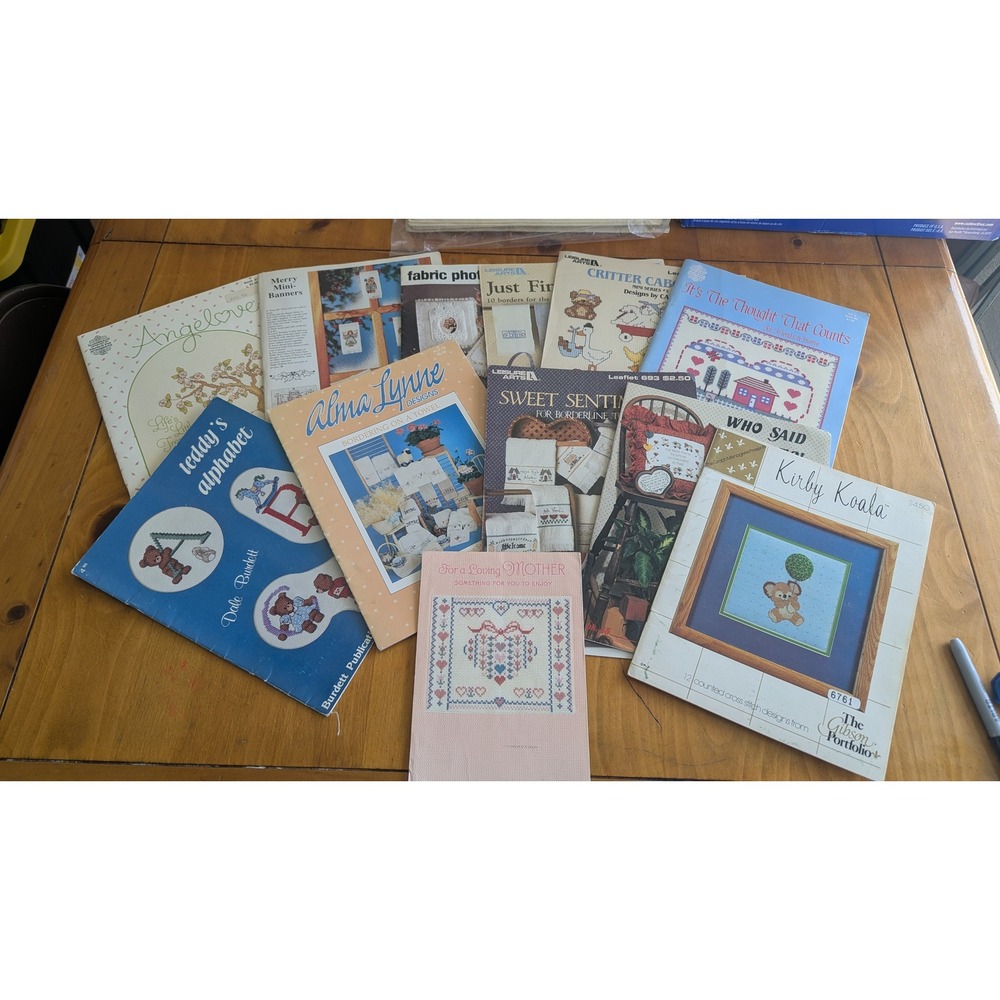 Vintage Cross Stitch Pattern Booklet Lot Leisure Arts‎ Alma Lynne 11 Leaflets